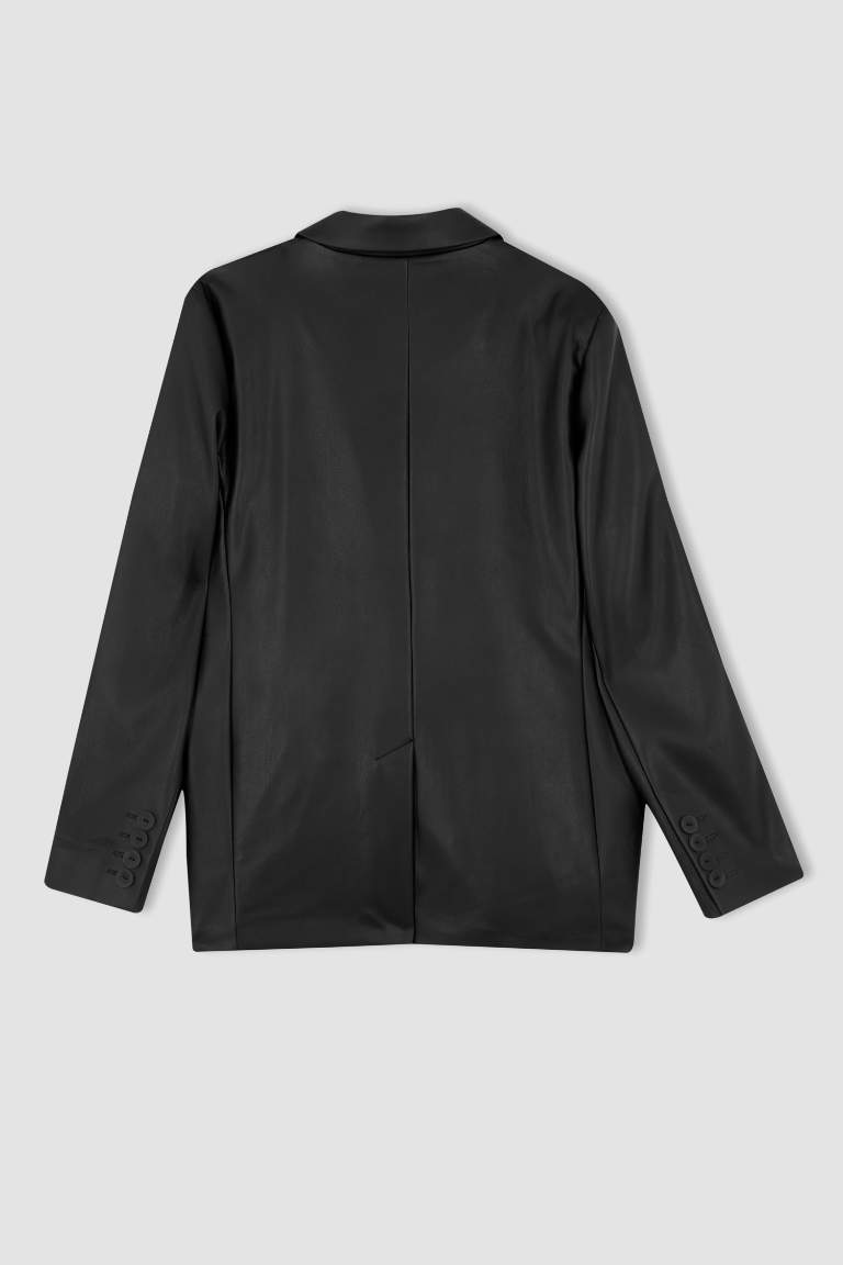 Regular Fit Suni Deri Blazer Ceket