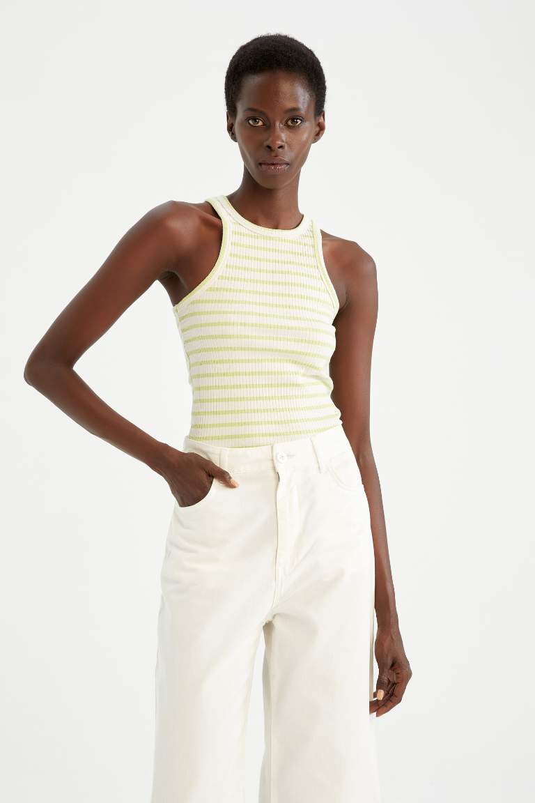 Slim Fit Halter Collar Ribbed Camisole Singlet