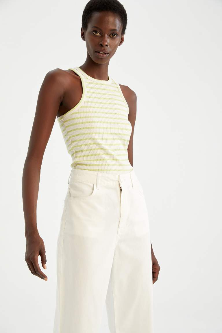 Slim Fit Halter Collar Ribbed Camisole Singlet