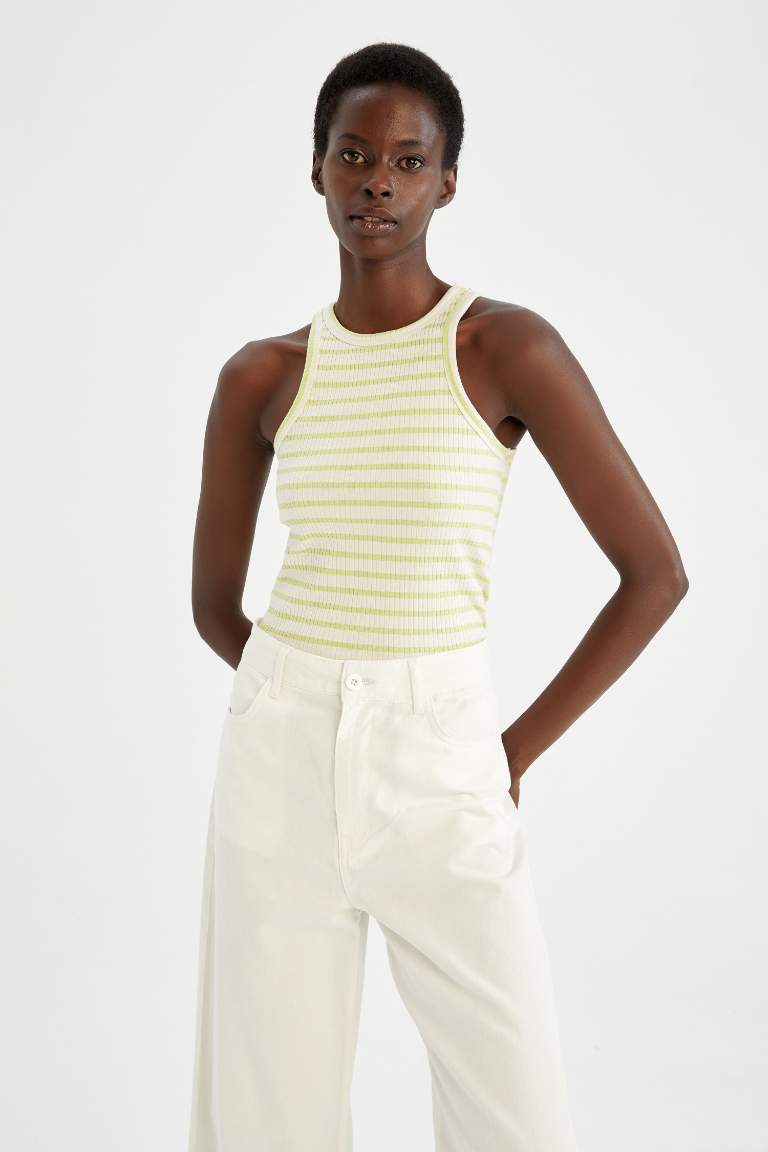 Slim Fit Halter Collar Ribbed Camisole Singlet