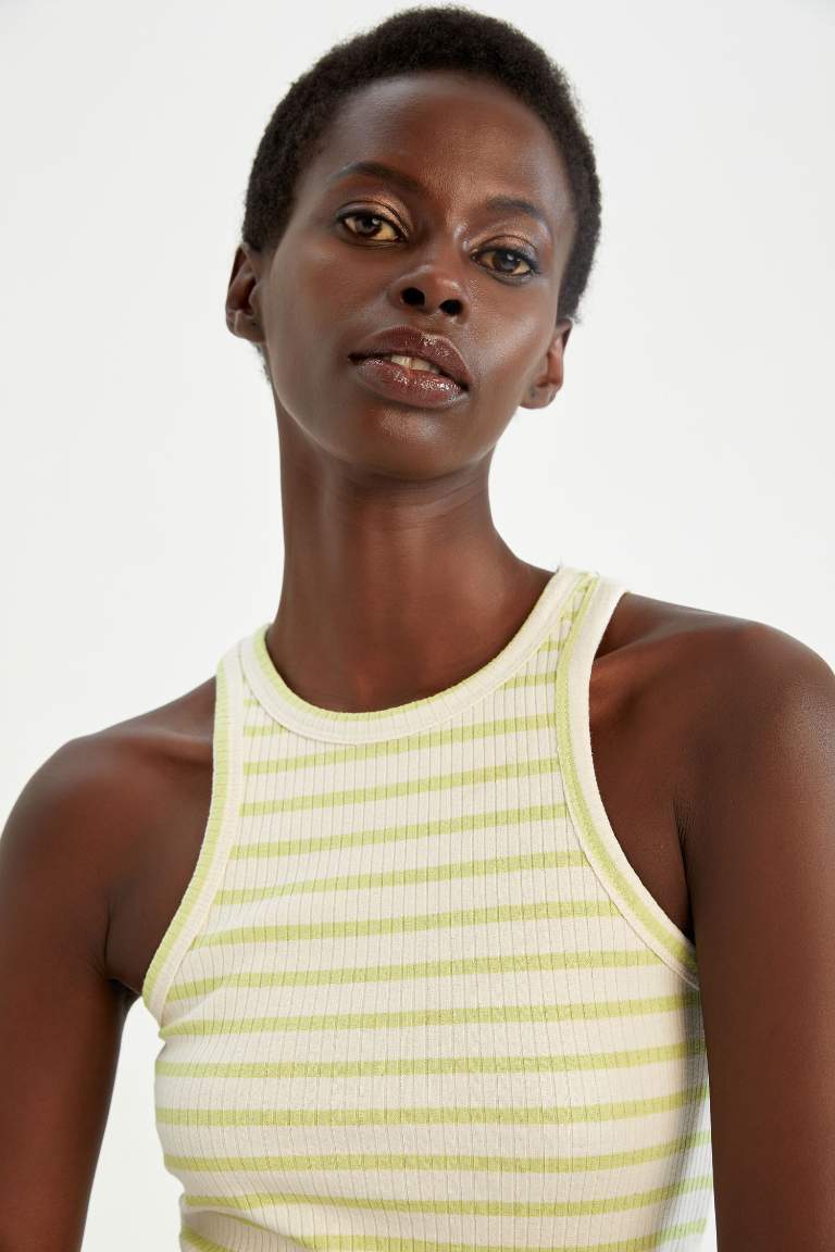 Slim Fit Halter Collar Ribbed Camisole Singlet