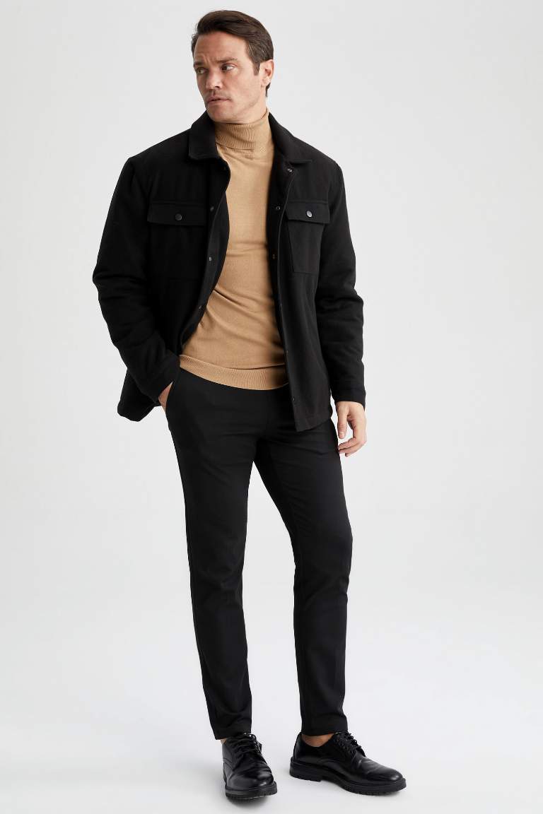 Slim Fit Dar Kesim Polo Yaka Astarlı Mont