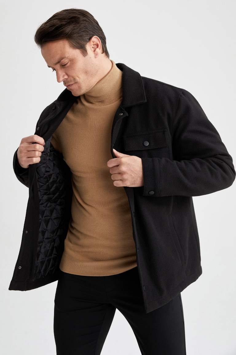 Slim Fit Dar Kesim Polo Yaka Astarlı Mont