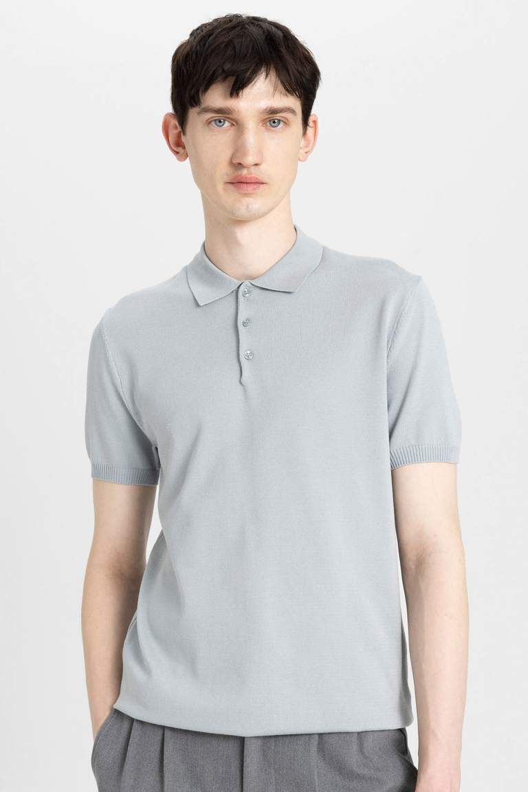 Slim Fit Short Sleeve Basic Knit Polo T-Shirt