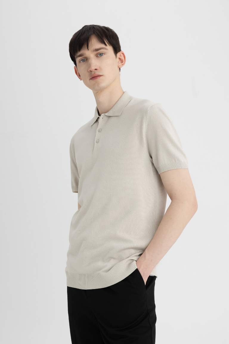 Slım Fit Short Sleeve Knit Polo T-Shirt