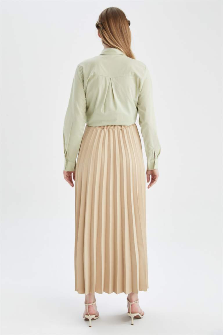 Beige WOMAN Pleated Elastic Waist Maxi Skirt 2647039 DeFacto