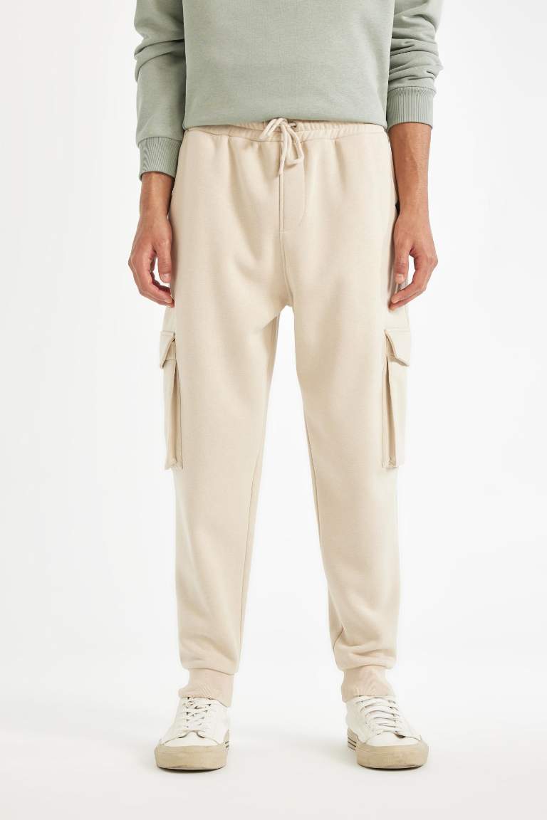 Regular Fit Jogger Eşofman Altı Kargo Cepli Basic Düz Beli Bağcıklı Lastikli Paça