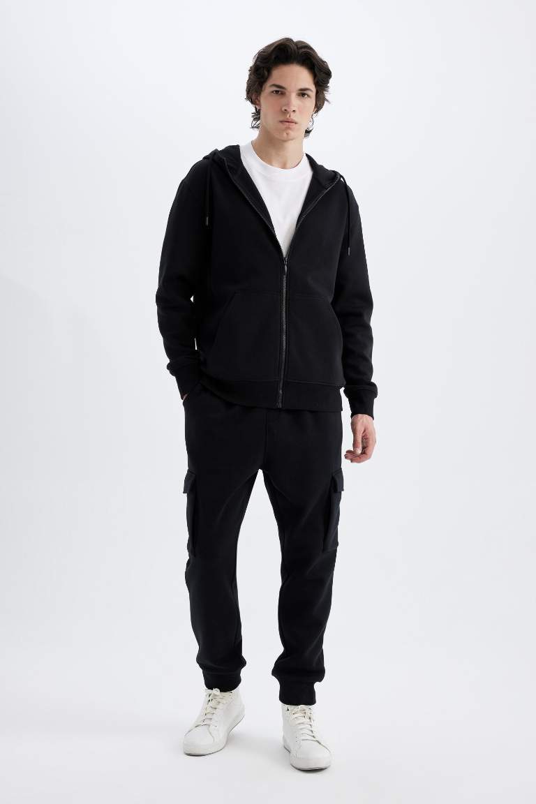 Regular Fit Jogger Eşofman Altı Kargo Cepli Basic Düz Beli Bağcıklı Lastikli Paça