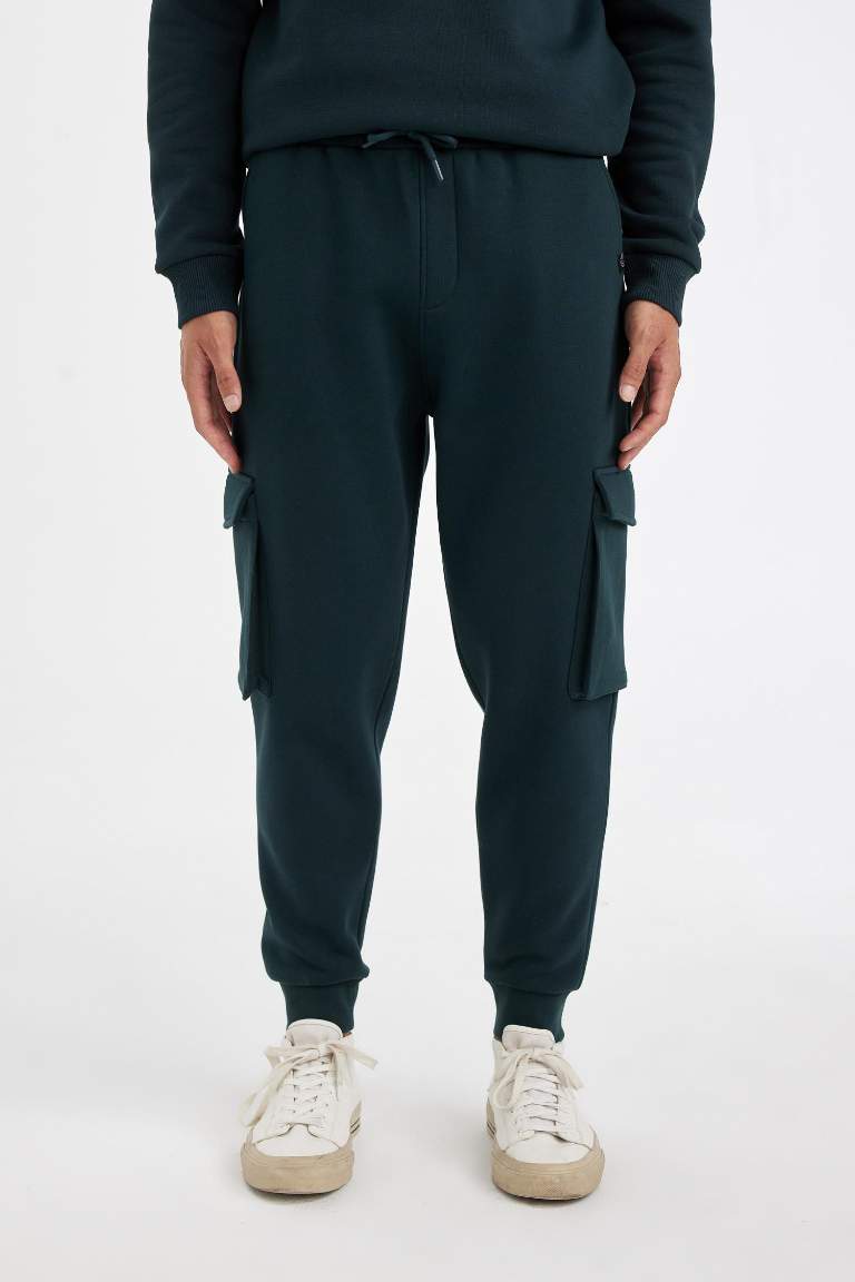 Regular Fit Jogger Eşofman Altı Kargo Cepli Basic Düz Beli Bağcıklı Lastikli Paça