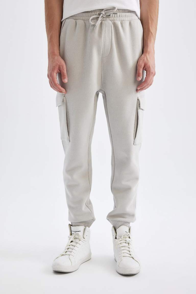 Regular Fit Jogger Eşofman Altı Kargo Cepli Basic Düz Beli Bağcıklı Lastikli Paça