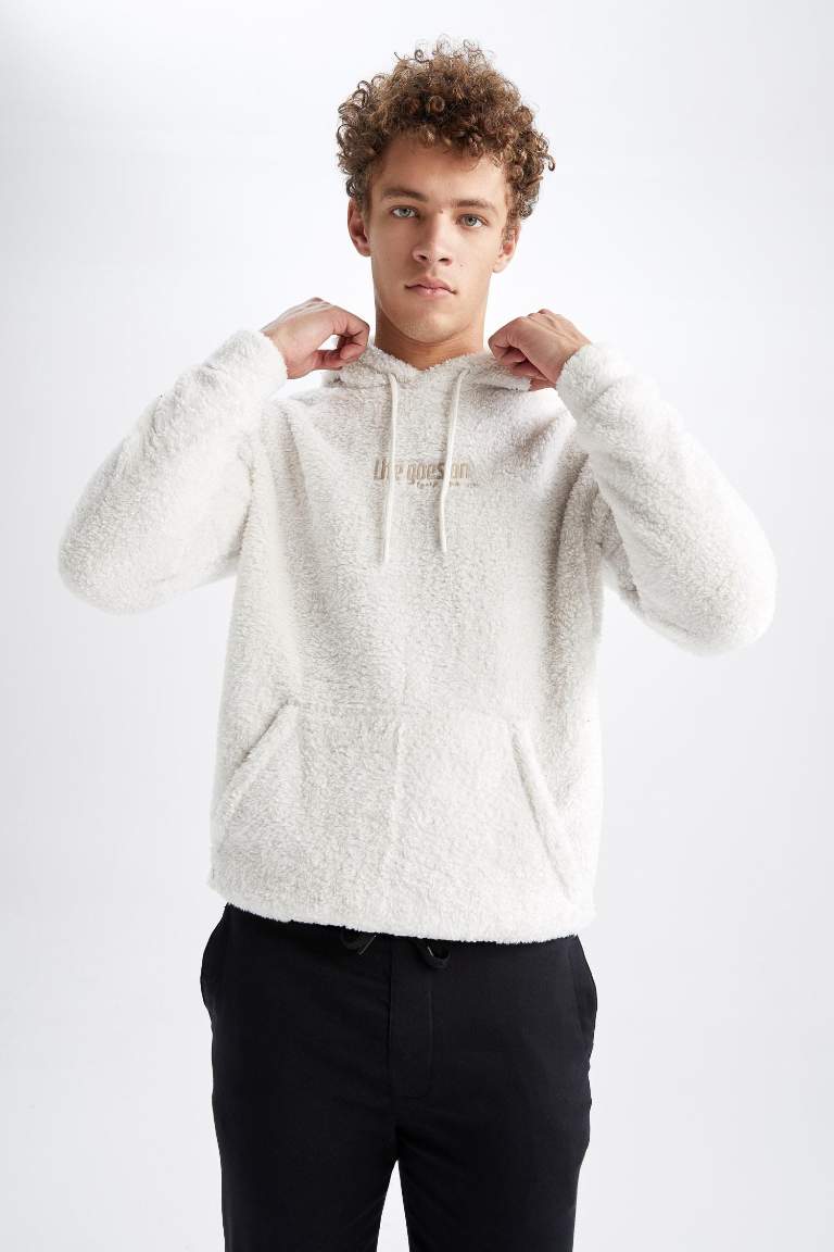 Regular Fit Kapüşonlu Baskılı Pelüş Sweatshirt