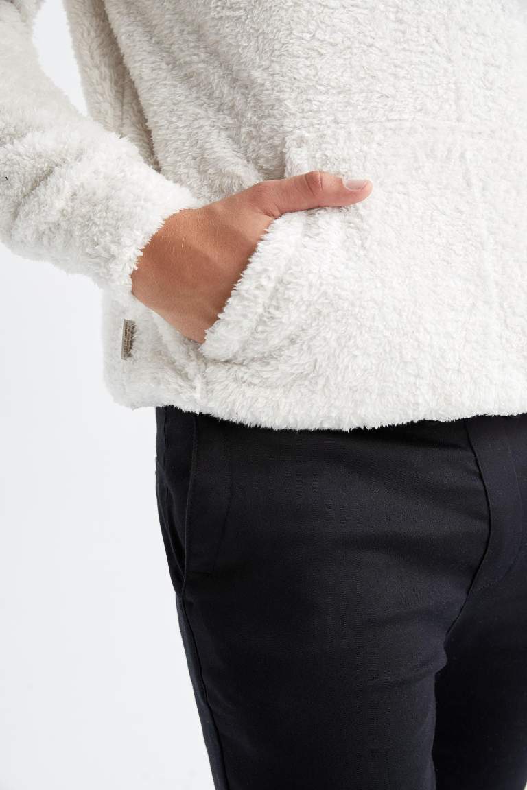 Regular Fit Kapüşonlu Baskılı Pelüş Sweatshirt