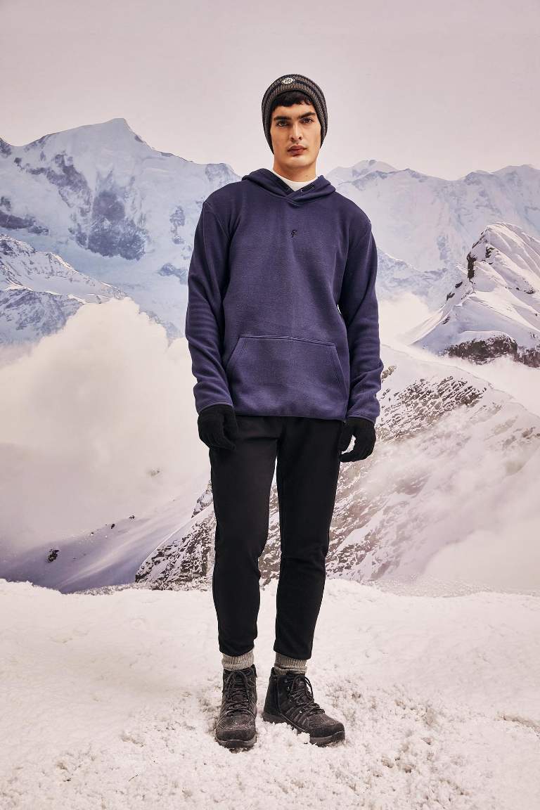 DeFactoFit Standart Fit Baskılı Kanguru Cepli Kapüşonlu Polar Sweatshirt
