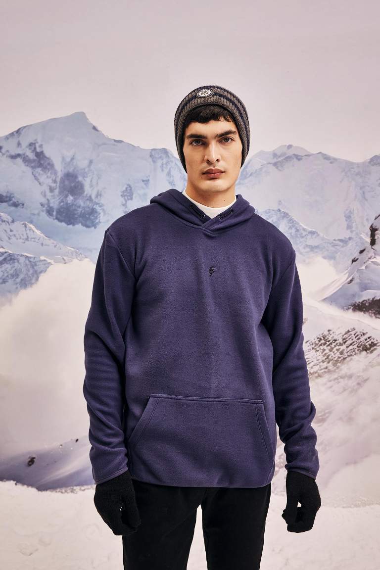 DeFactoFit Standart Fit Baskılı Kanguru Cepli Kapüşonlu Polar Sweatshirt