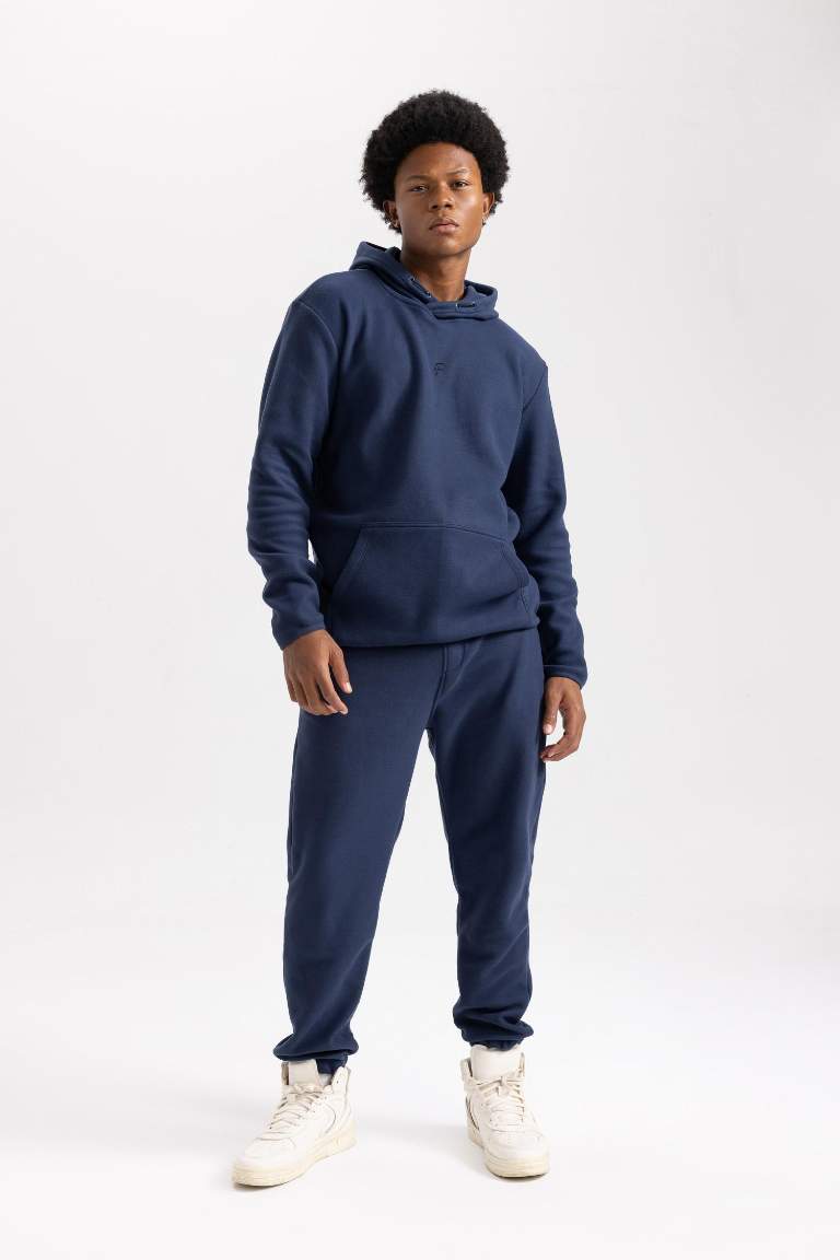 DeFactoFit Standart Fit Baskılı Kanguru Cepli Kapüşonlu Polar Sweatshirt
