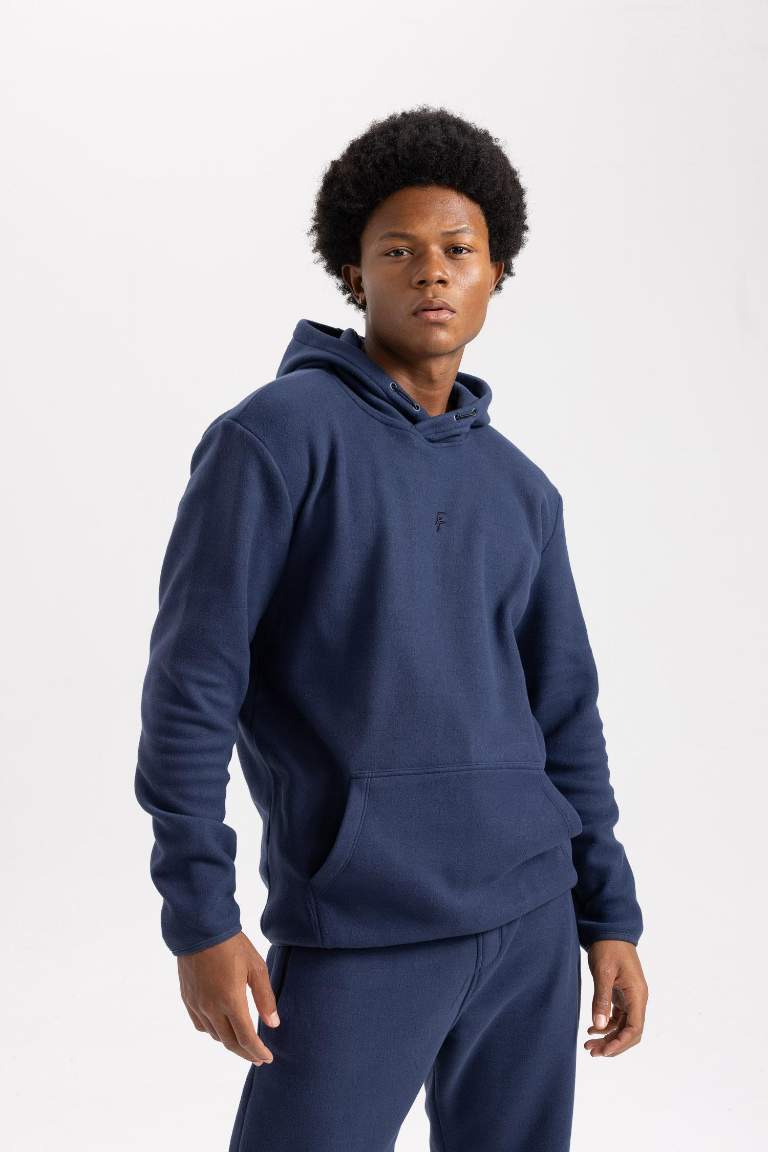 DeFactoFit Standart Fit Baskılı Kanguru Cepli Kapüşonlu Polar Sweatshirt