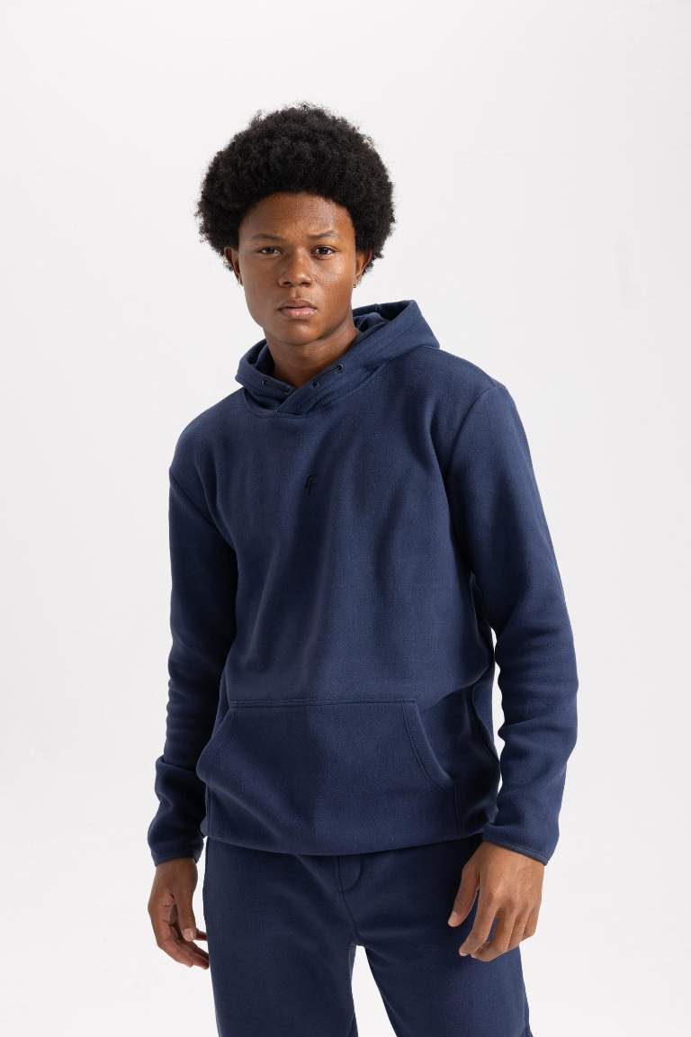 DeFactoFit Standart Fit Baskılı Kanguru Cepli Kapüşonlu Polar Sweatshirt