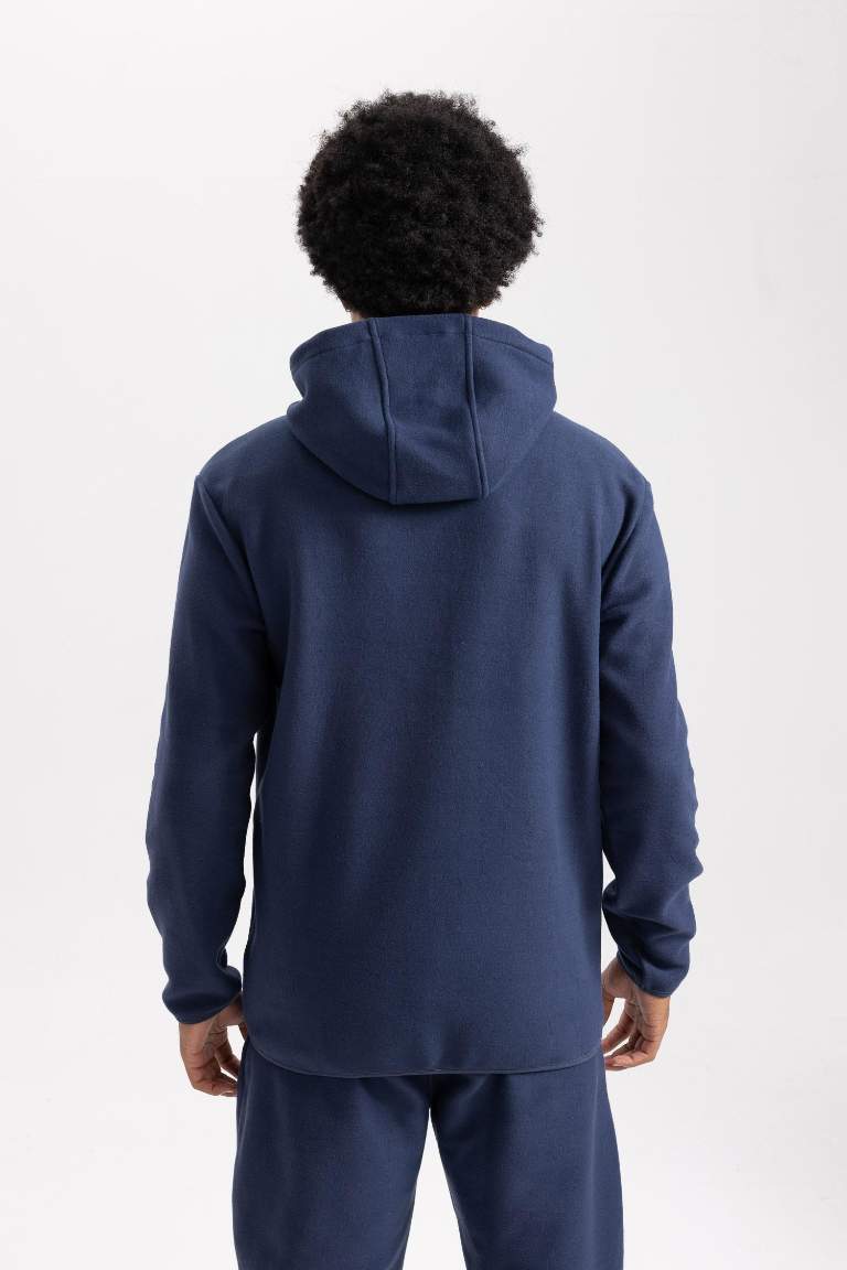 DeFactoFit Standart Fit Baskılı Kanguru Cepli Kapüşonlu Polar Sweatshirt