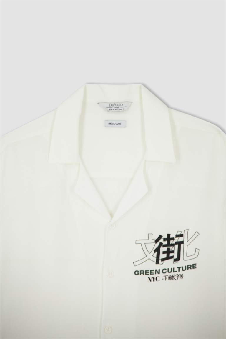 قميص بأكمام قصيرة فيسكوز بقصة عادية ياقة جاكيت