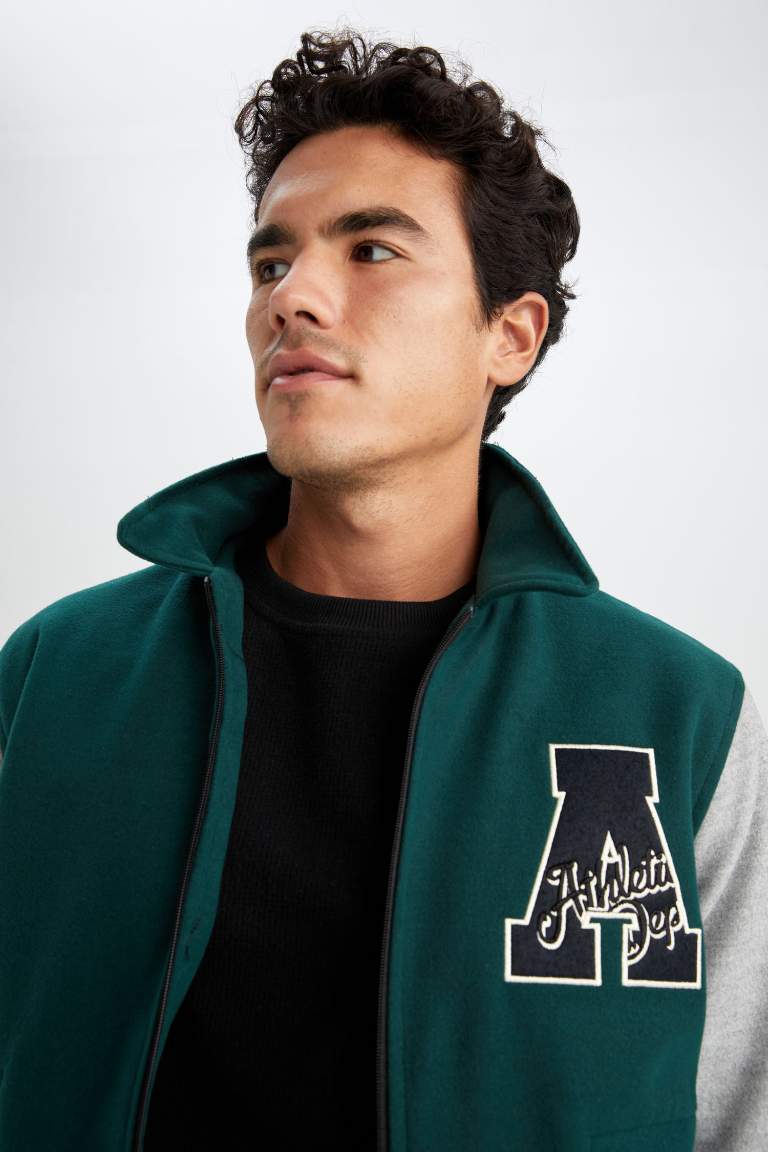 Oversize Fit Gömlek Yaka Kaşe Bomber Mont