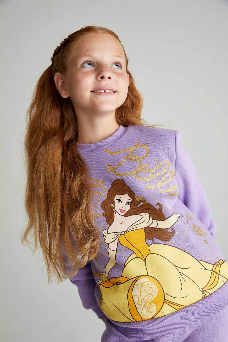 Kız Çocuk Disney Prenses Bisiklet Yaka İçi Yumuşak Tüylü Sweatshirt