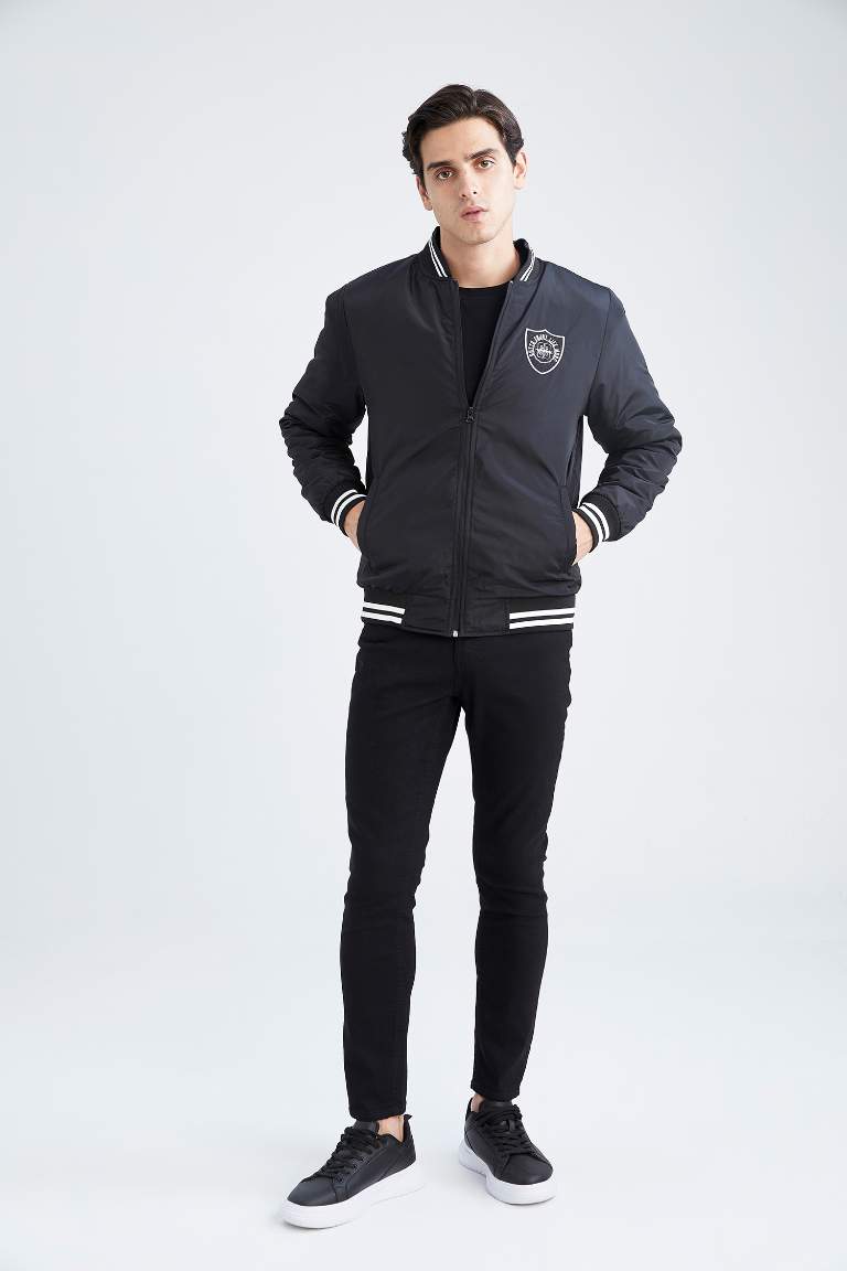 Regular Fit Kolej Yaka Fermuarlı Çift Cepli Mevsimlik Bomber Mont Ceket