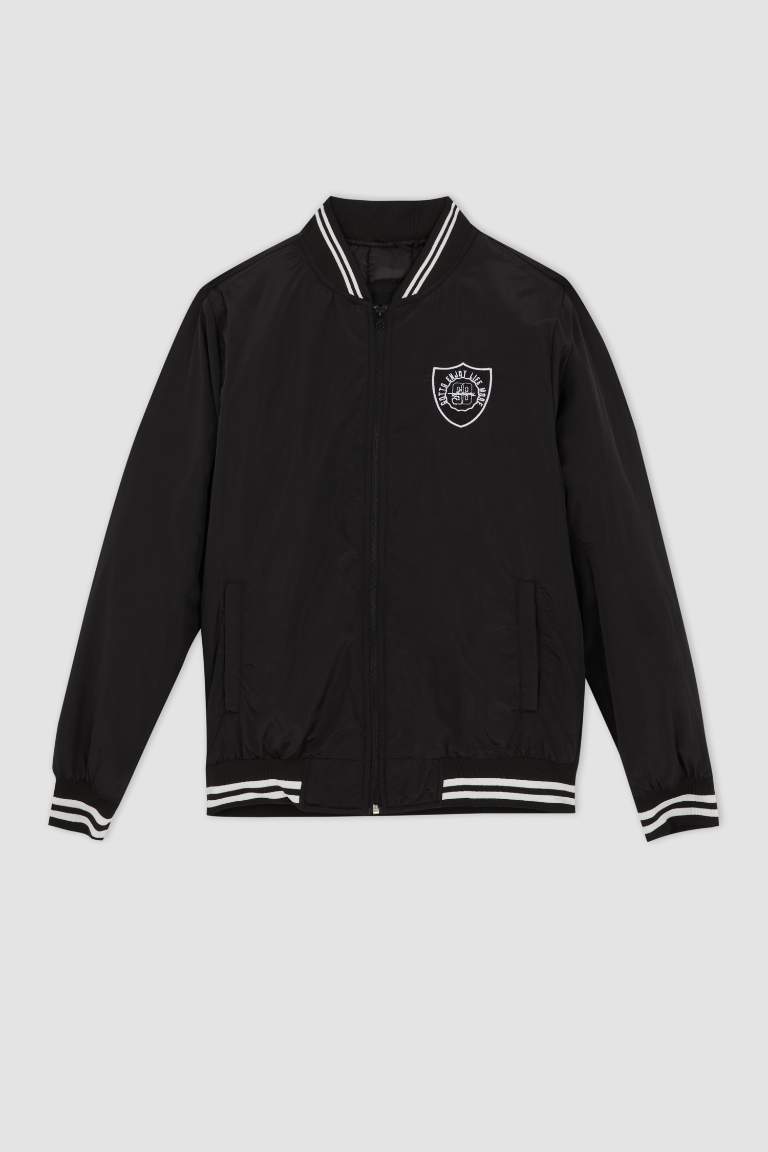 Regular Fit Kolej Yaka Fermuarlı Çift Cepli Mevsimlik Bomber Mont Ceket