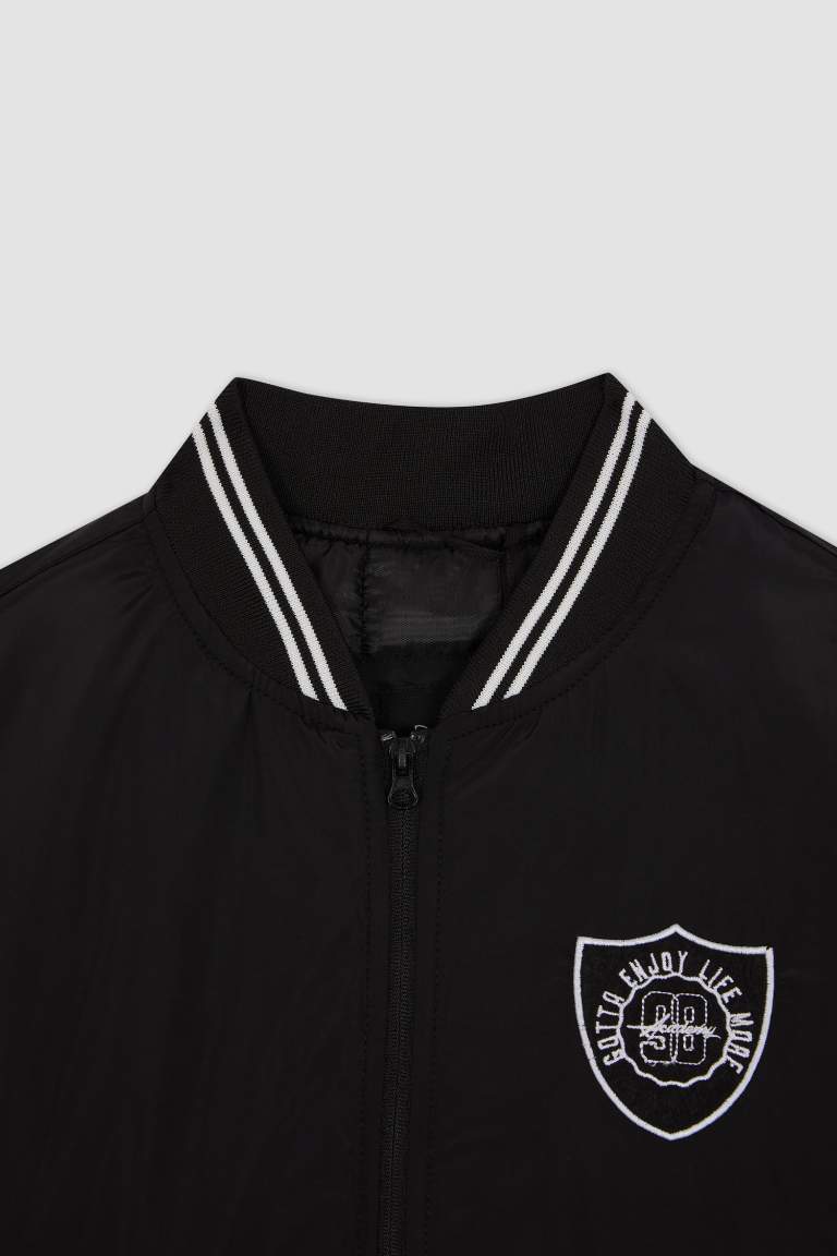Regular Fit Kolej Yaka Fermuarlı Çift Cepli Mevsimlik Bomber Mont Ceket