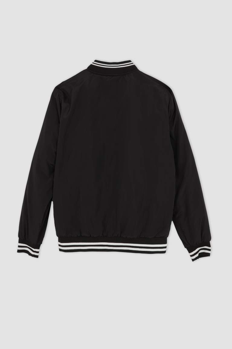 Regular Fit Kolej Yaka Fermuarlı Çift Cepli Mevsimlik Bomber Mont Ceket