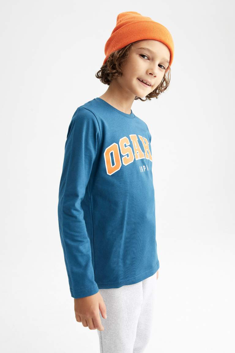 Boys Combed Cotton Regular Fit Crew Neck Long Sleeved T-Shirt