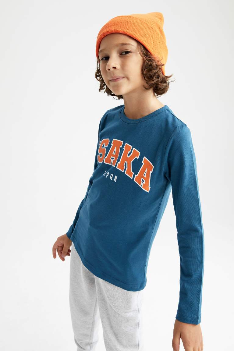 Boys Combed Cotton Regular Fit Crew Neck Long Sleeved T-Shirt