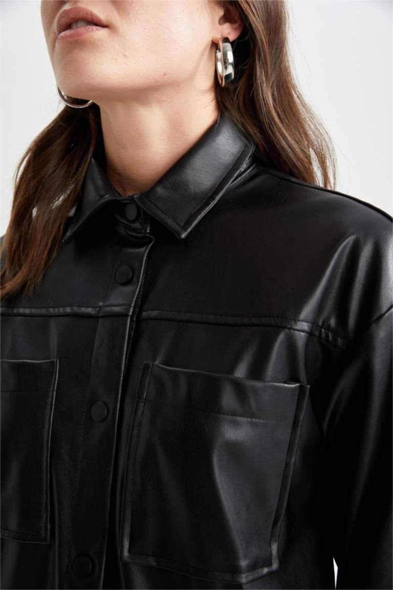 Regular Fit Faux Leather Long Sleeve Tunic