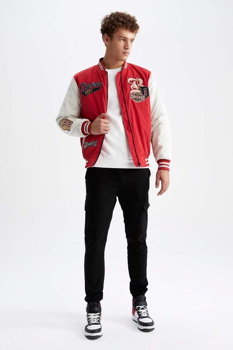 Oversize Fit Kolej Yaka Fermuarlı Çift Cepli Mevsimlik Hafif Bomber Mont Ceket 
