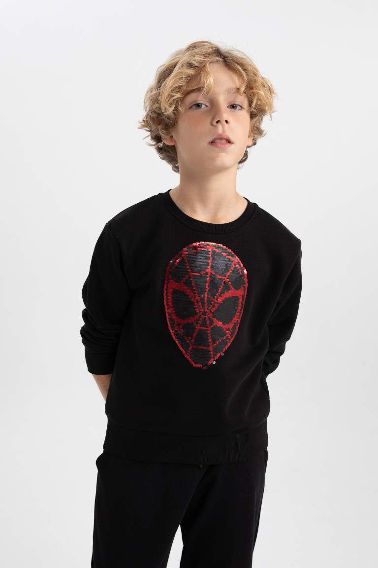 Erkek Çocuk Marvel Spiderman Payetli Bisiklet Yaka Sweatshirt