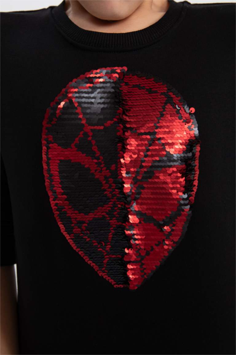 Erkek Çocuk Marvel Spiderman Payetli Bisiklet Yaka Sweatshirt