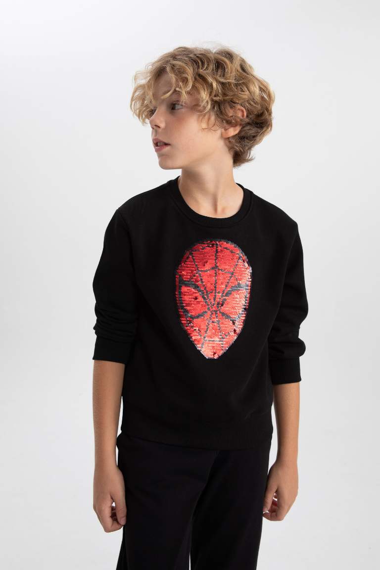 Erkek Çocuk Marvel Spiderman Payetli Bisiklet Yaka Sweatshirt
