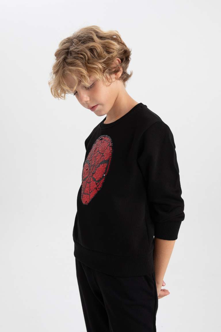 Erkek Çocuk Marvel Spiderman Payetli Bisiklet Yaka Sweatshirt