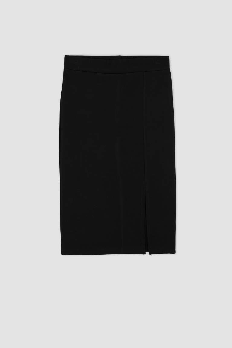 Black WOMAN Pencil Skirt Normal Waist Midi Knitted Skirt 2630996 | DeFacto