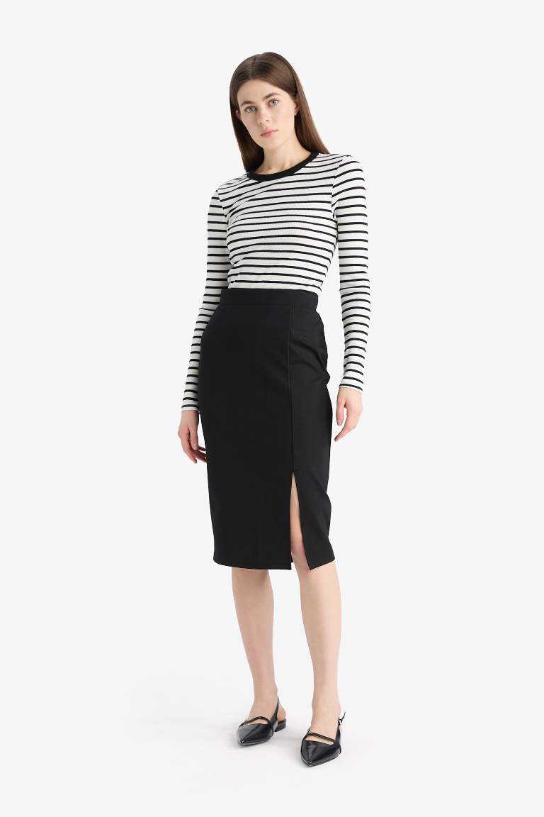 Pencil Skirt Normal Waist Midi Knitted Skirt