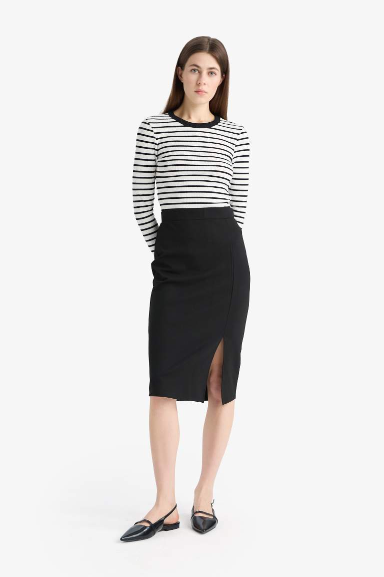 Pencil Skirt Normal Waist Midi Knitted Skirt