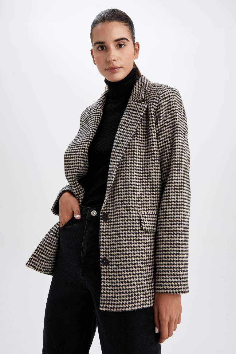 Regular Fit Yün Görünümlü Blazer Ceket
