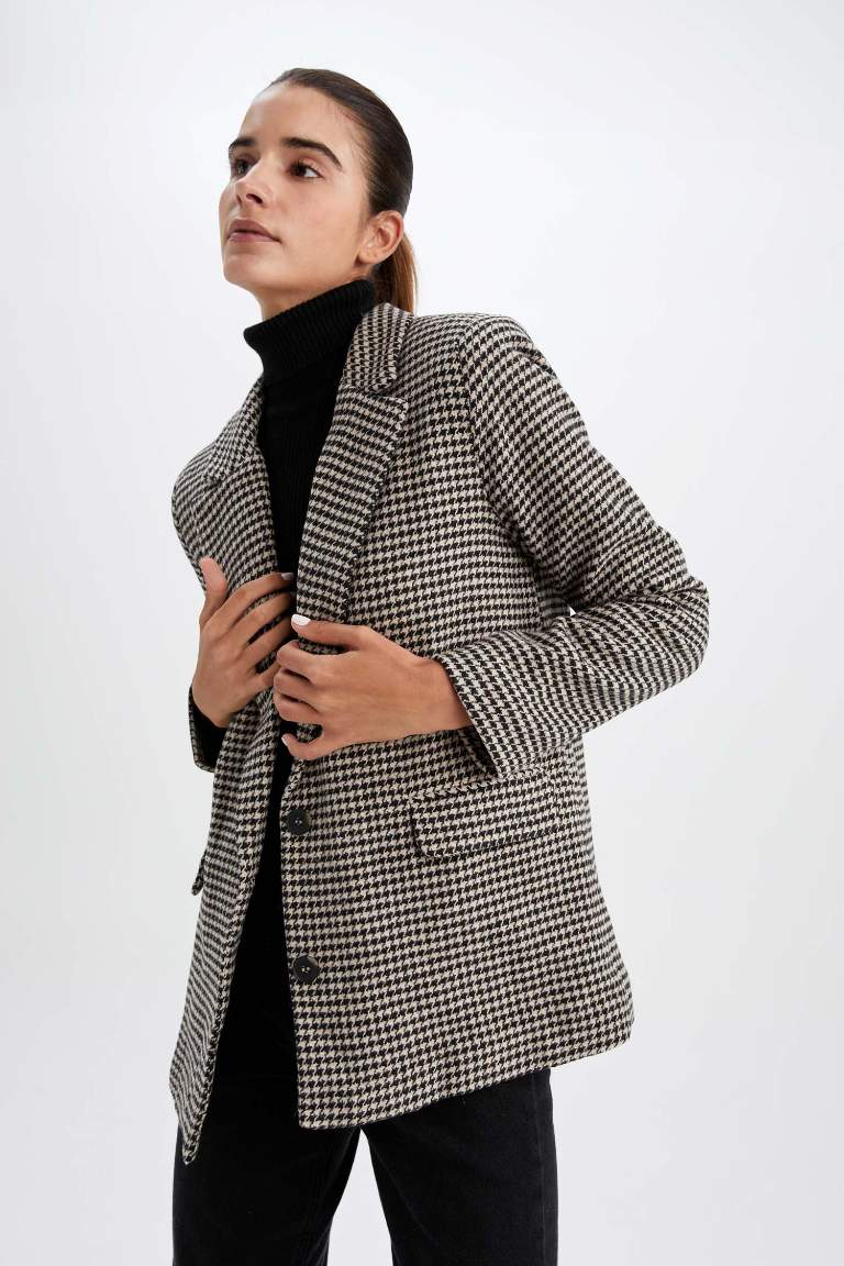 Regular Fit Yün Görünümlü Blazer Ceket