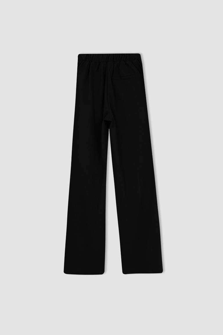 Black WOMAN Straight Fit Wide Leg Trousers 2646942 | DeFacto