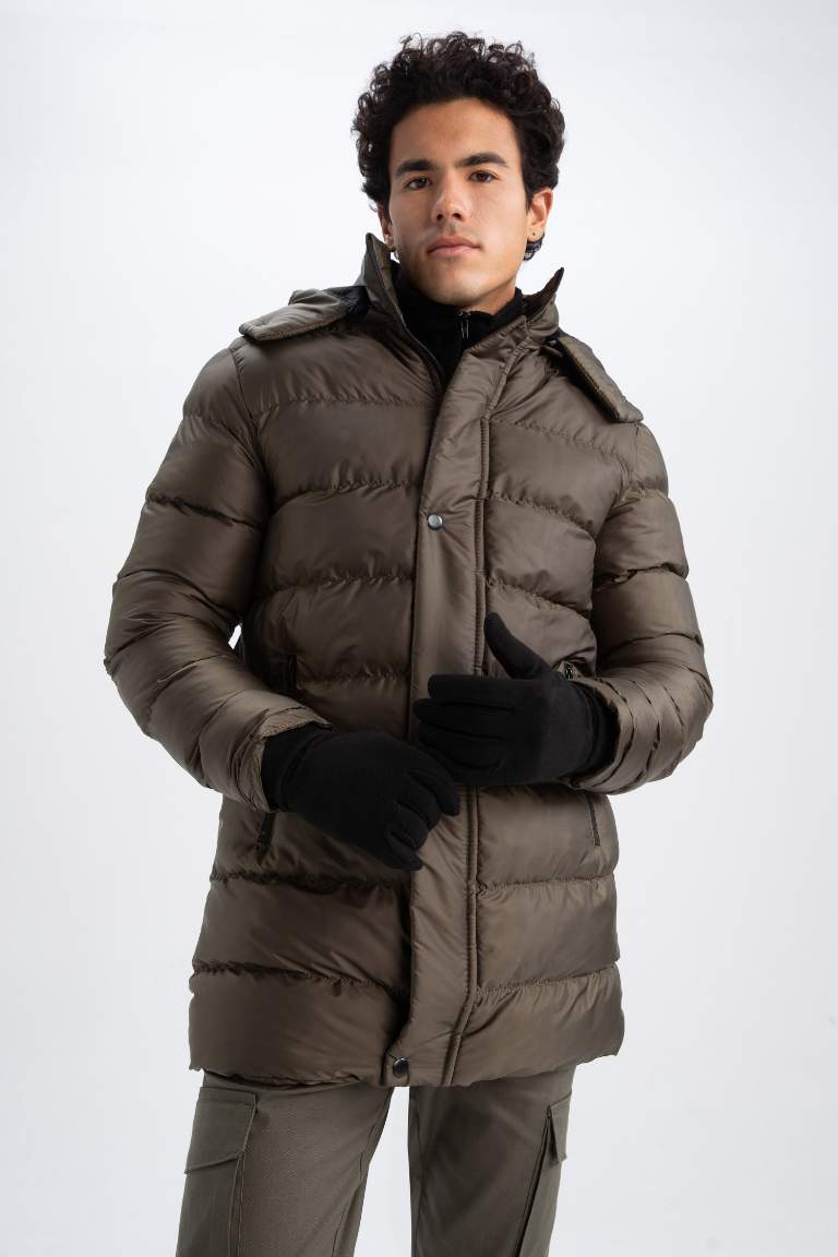 Slim Fit Kapüşonlu Puffer Şişme Mont Parka