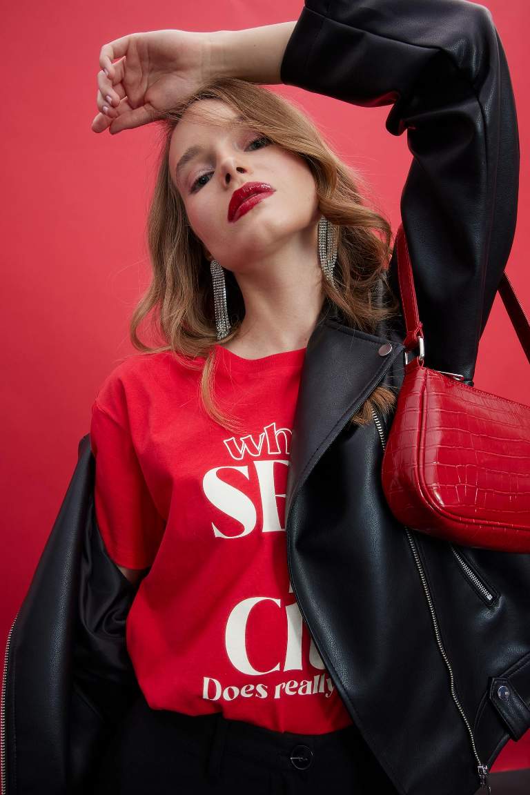 Su İtici Oversize Fit Suni Deri Biker Ceket