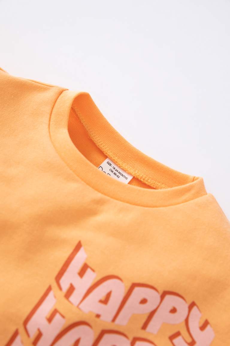 Kız Bebek Baskılı Bisiklet Yaka Sweatshirt