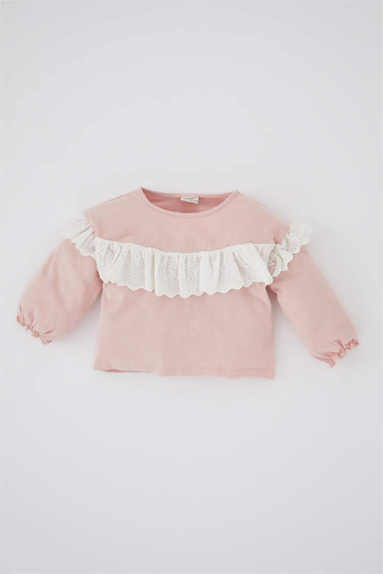 Rose PETITE FILLE T-Shirt À Manches Longues En Tricot Col Ras Du Cou