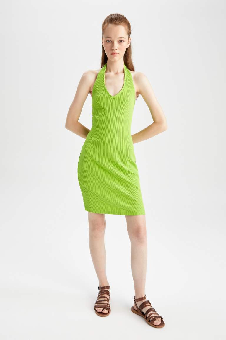 Coool Bodycon V Yaka Basic Kaşkorse Basic Mini Elbise