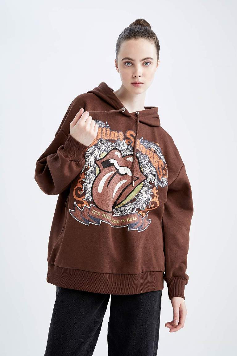 Oversize Fit Rolling Stones Licensed Printed Long Sleeve Sweatshirt
