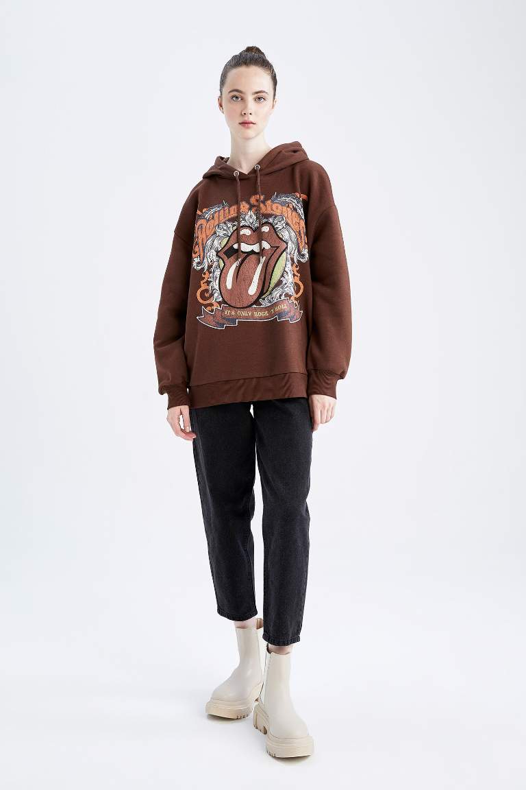 Oversize Fit Rolling Stones Licensed Printed Long Sleeve Sweatshirt